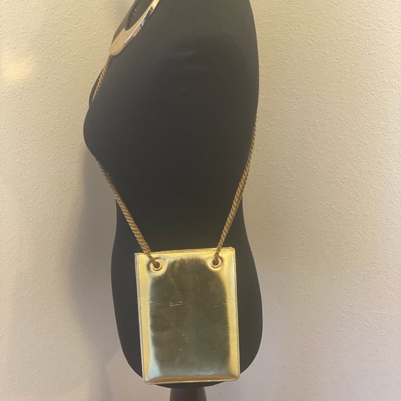 Ralph Lauren Leather Metallic Gold Mini Crossbody Bag Rope Handles Mirror - Picture 2 of 8